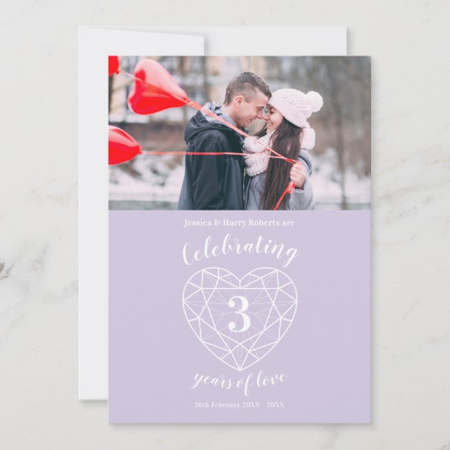 Crystal heart anniversary 3 years photo invites (Front)