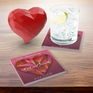 Crystal Heart For 15th Anniversary Glass Coaster