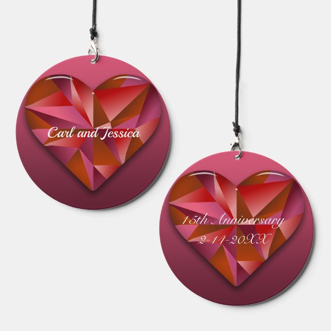 Crystal Heart For 15th Anniversary Wind Chime (Front & Back)