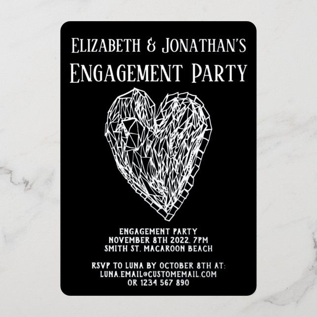 Crystal Heart Luxe Engagement Party Invitation Foil Invitation (Front)