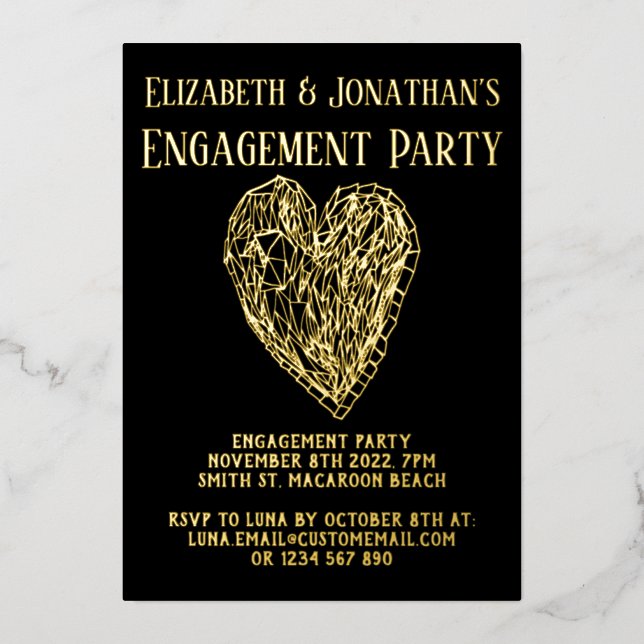 Crystal Heart Luxe Engagement Party Invite (Front)