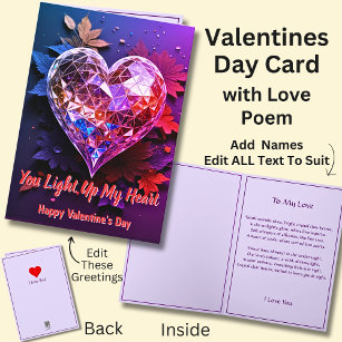Crystal Heart Valentine with Love Poem Card