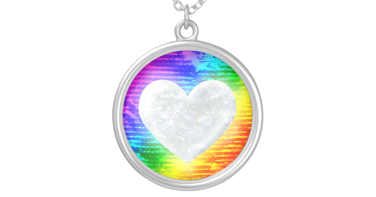 Crystal Heart With Rainbow Background Silver Plated Necklace Zazzle Com