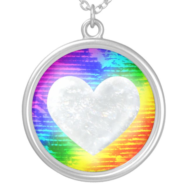 Crystal Heart with Rainbow Background Silver Plated Necklace (Front)