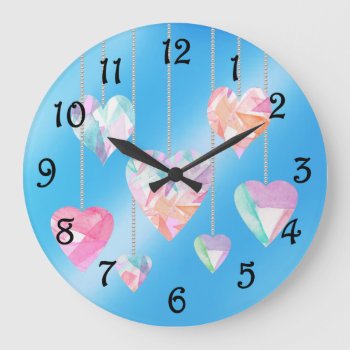 Crystal Hearts  Large Clock by KRStuff at Zazzle