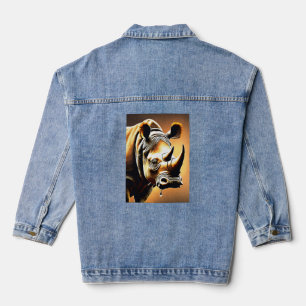 Crystal Horn Rhinoceros: Elegant and Detailed Stud Denim Jacket