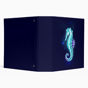 Crystal Ice Seahorse on Blue Background 3 Ring Binder