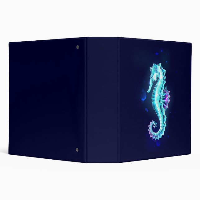 Crystal Ice Seahorse on Blue Background 3 Ring Binder (Background)