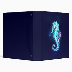 Crystal Ice Seahorse on Blue Background 3 Ring Binder