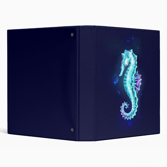 Crystal Ice Seahorse on Blue Background 3 Ring Binder (Background)