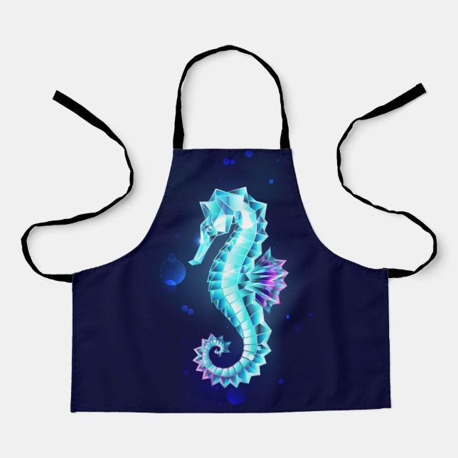 Crystal Ice Seahorse on Blue Background Apron (Front)