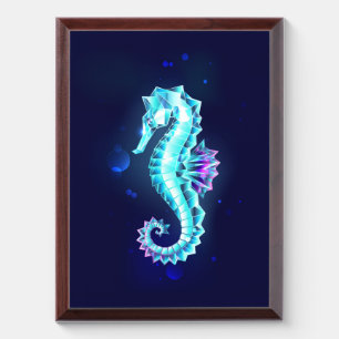 Crystal Ice Seahorse on Blue Background Award Plaque