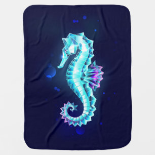Crystal Ice Seahorse on Blue Background Baby Blanket