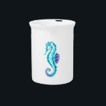 Crystal Ice Seahorse on Blue Background Beverage Pitcher<br><div class="desc">Sparkling,  crystal,  icy,  polygonal,  seahorse on dark blue background.</div>