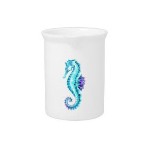 Crystal Ice Seahorse on Blue Background Beverage Pitcher