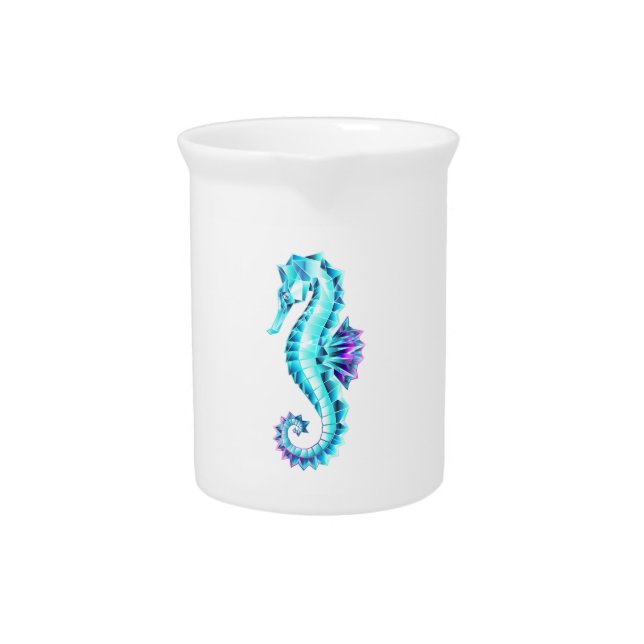 Crystal Ice Seahorse on Blue Background Beverage Pitcher (Front)