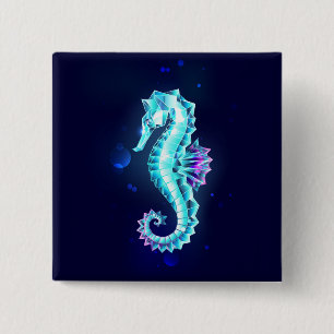 Crystal Ice Seahorse on Blue Background Button