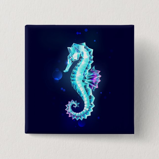 Crystal Ice Seahorse on Blue Background Button (Front)