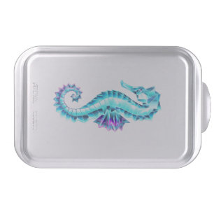 Crystal Ice Seahorse on Blue Background Cake Pan
