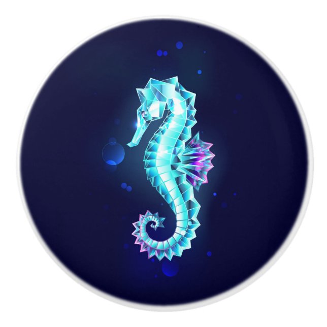 Crystal Ice Seahorse on Blue Background Ceramic Knob (Front)