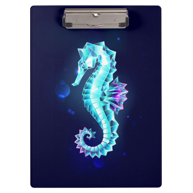 Crystal Ice Seahorse on Blue Background Clipboard (Front)