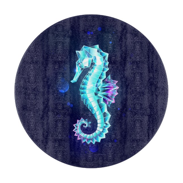 Crystal Ice Seahorse on Blue Background Cutting Board (Front)
