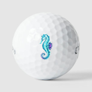 Crystal Ice Seahorse on Blue Background Golf Balls