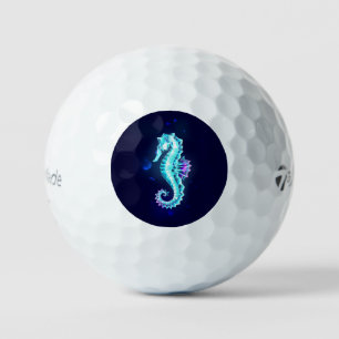 Crystal Ice Seahorse on Blue Background Golf Balls