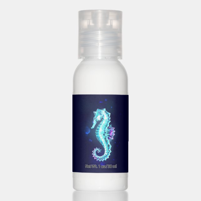 Crystal Ice Seahorse on Blue Background Hand Lotion (Front)