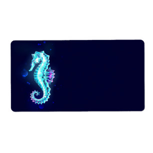 Crystal Ice Seahorse on Blue Background Label