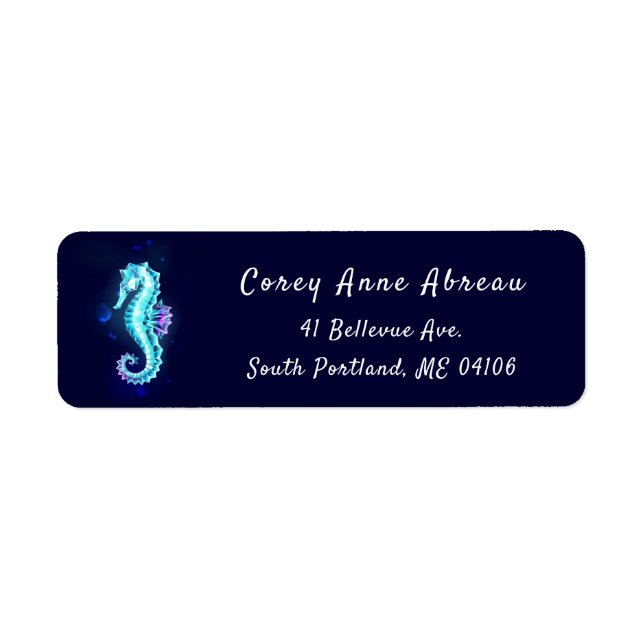 Crystal Ice Seahorse on Blue Background Label (Front)