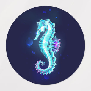 Crystal Ice Seahorse on Blue Background Labels