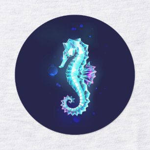 Crystal Ice Seahorse on Blue Background Labels