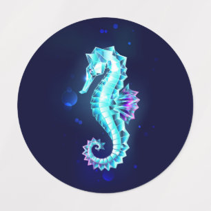 Crystal Ice Seahorse on Blue Background Labels