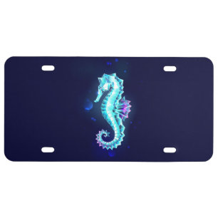 Crystal Ice Seahorse on Blue Background License Plate