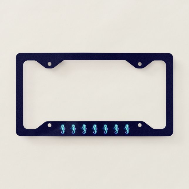 Crystal Ice Seahorse on Blue Background License Plate Frame (Front)