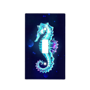 Crystal Ice Seahorse on Blue Background Light Switch Cover