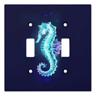 Crystal Ice Seahorse on Blue Background Light Switch Cover