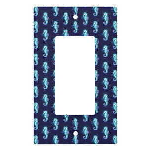 Crystal Ice Seahorse on Blue Background Light Switch Cover
