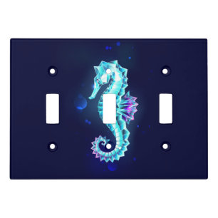Crystal Ice Seahorse on Blue Background Light Switch Cover