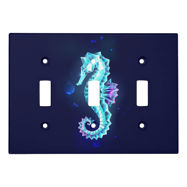 Crystal Ice Seahorse on Blue Background Light Switch Cover (Front)