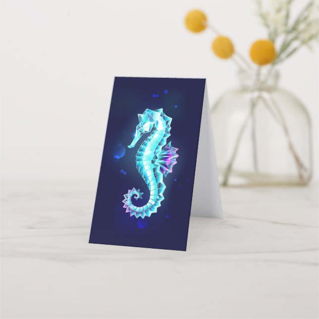 Crystal Ice Seahorse on Blue Background Loyalty Card (Back)