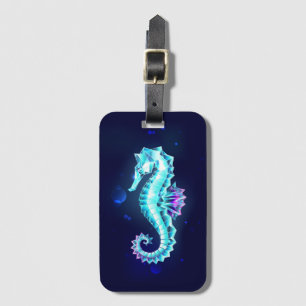 Crystal Ice Seahorse on Blue Background Luggage Tag