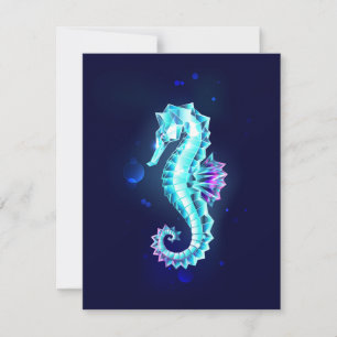 Crystal Ice Seahorse on Blue Background Note Card