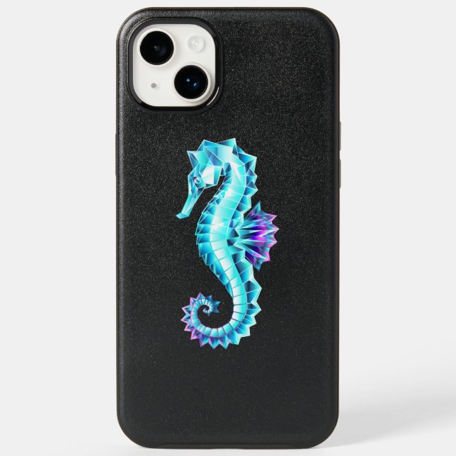 Crystal Ice Seahorse on Blue Background Otterbox iPhone Case (Back)
