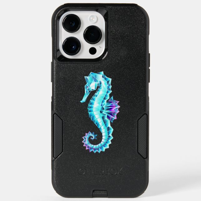 Crystal Ice Seahorse on Blue Background Otterbox iPhone Case (Back)