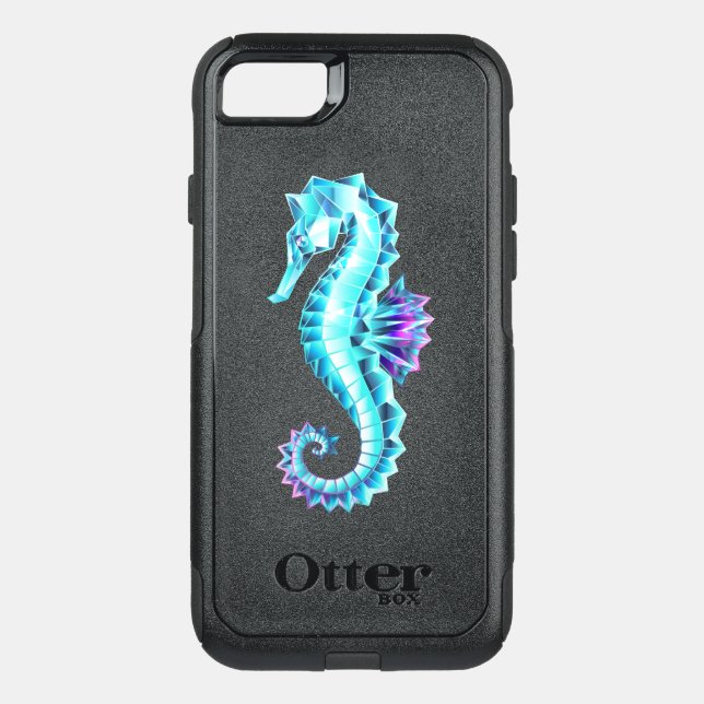 Crystal Ice Seahorse on Blue Background Otterbox iPhone Case (Back)