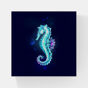 Crystal Ice Seahorse on Blue Background Paperweight