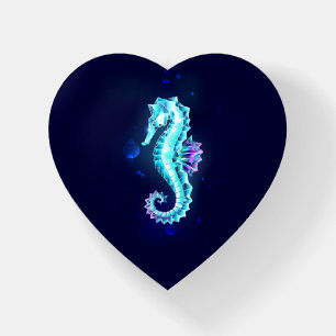 Crystal Ice Seahorse on Blue Background Paperweight