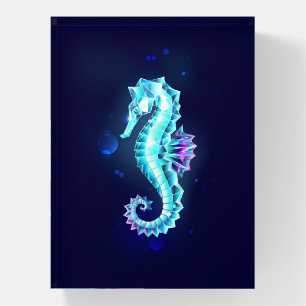 Crystal Ice Seahorse on Blue Background Paperweight